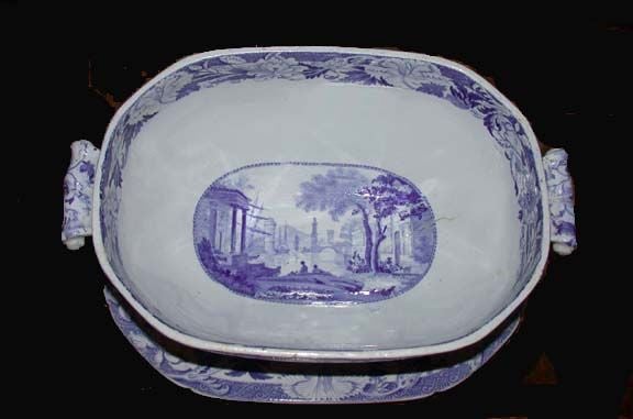 20th Century Wedgwood's Blue Claude Pattern StonewareTureen with Platter