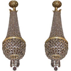 Pair ofLouis XVI Style Gilt Bronze Crystal Chandeliers