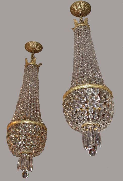 Pair ofLouis XVI Style Gilt Bronze Crystal Chandeliers