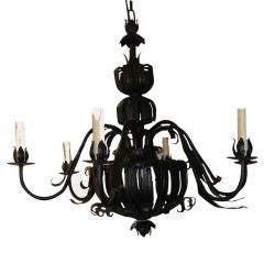 Pair of Hammered Metal Six-Arm Chandeliers 7