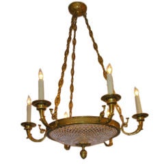 Louis XVI Style Six Light Crystal and Gilt Bronze Chandelier