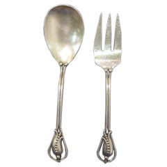 Pair of Silver  Serving Fork and Spoon by Carl Poul Petersen
