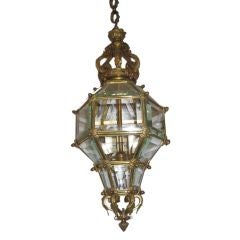 Antique Louis XV Style Gilt Bronze and Beveled Glass Vestibule Lantern