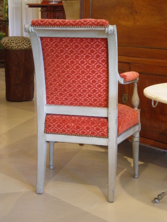 Matched Pair of French Grey Painted Fauteuils, one 18th Century 4