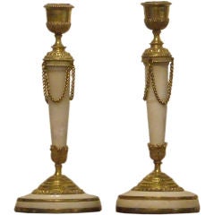 Pair of Louis XVI Style Gilt Metal and Marble Candlesticks