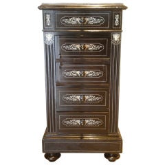 Antique Napoleon III Ebonized Marble and Ivory Cabinet