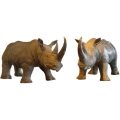 Pair of Bronze Rhinoceros Sculptures