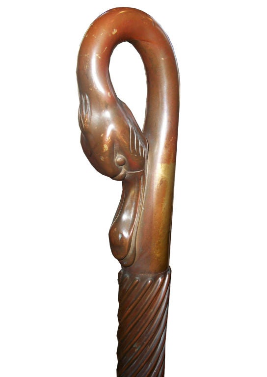 Pair of Swan-Form Bronze Andirons