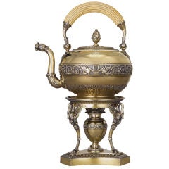 Antique Sensational Louis XVIII Silver-Gilt Kettle on Lampstand