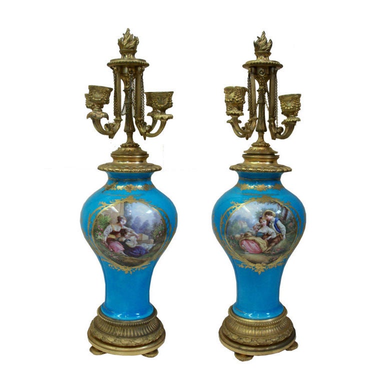 Pair of Sevres-Style Candelabra by Henri Picard For Sale