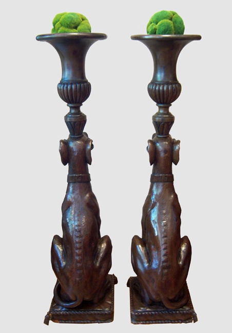 Pair Italian Carved Seated Greyhounds In Excellent Condition For Sale In Rancho Santa Fe, CA