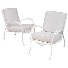 Decorative Pair of Salterini Lounge Chairs in Seersucker Fabric