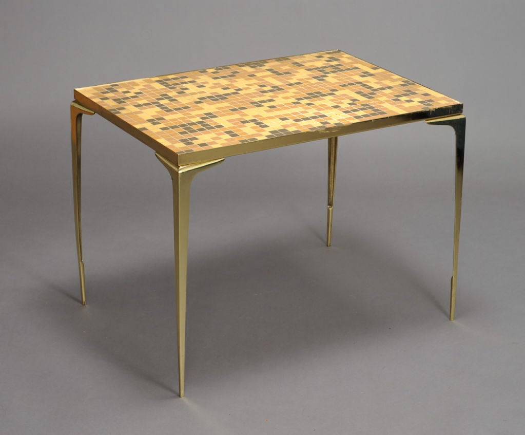 Pair of Brass and Glass Tile Tables