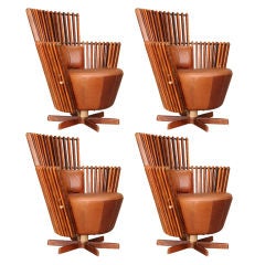 Leather and Exotic Wood Club Chairs
