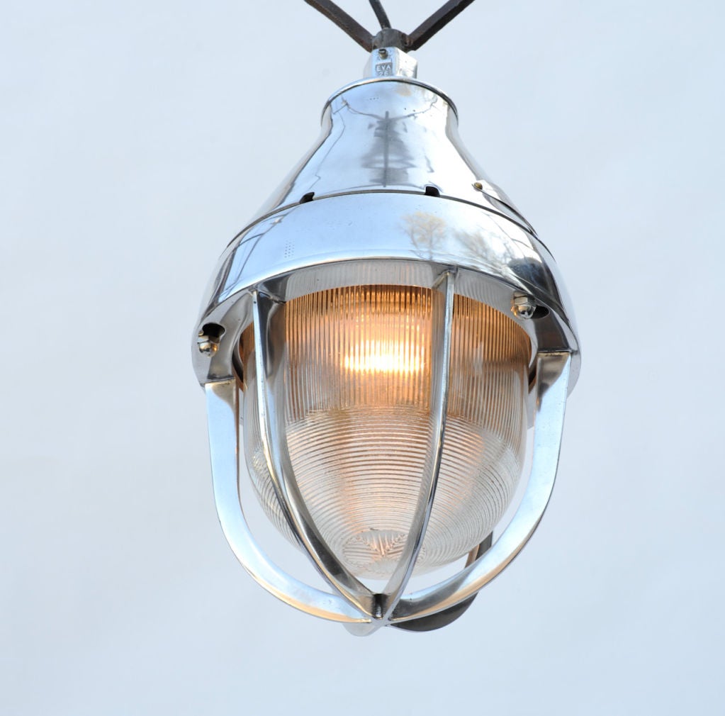 A restored and polished Crouse Hinds Explosion Proof Ceiling Pendant Light.  A wonderful industrial fixture.  Each light comes with 16
