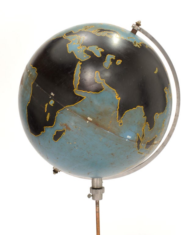 Wonderful instructional globe from 1940's by Denoyer and Geppert of Chicago. A telescoping stand and articulating axis this globe is fully functional decorative object extrordinare