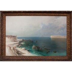 Antique RUSSIAN SCHOOL VIEW OF THE BAY IN SEVASTOPOL, UKRAINE.