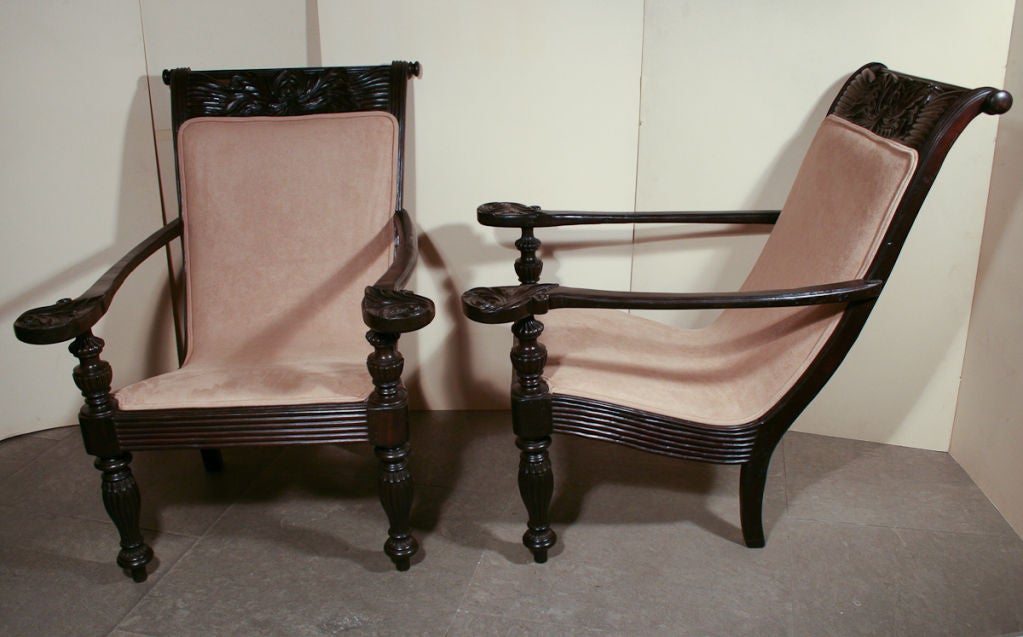 19th Century PAIR OF ANGLO INDIAN EBONISED PLANTERS CHAIRS Circa 1880