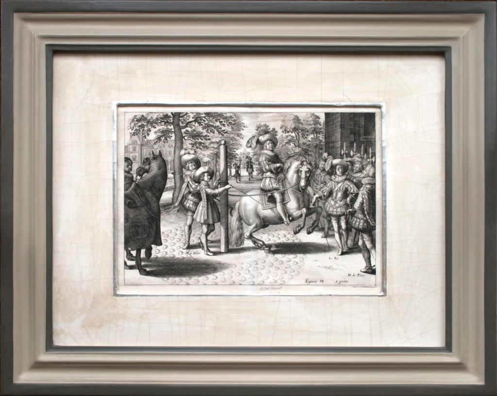 Framed Set Of Six 17th Century Black And White Prints Of Horses