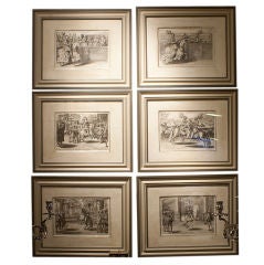 Framed Set Of Six 17th Century Black And White Prints Of Horses