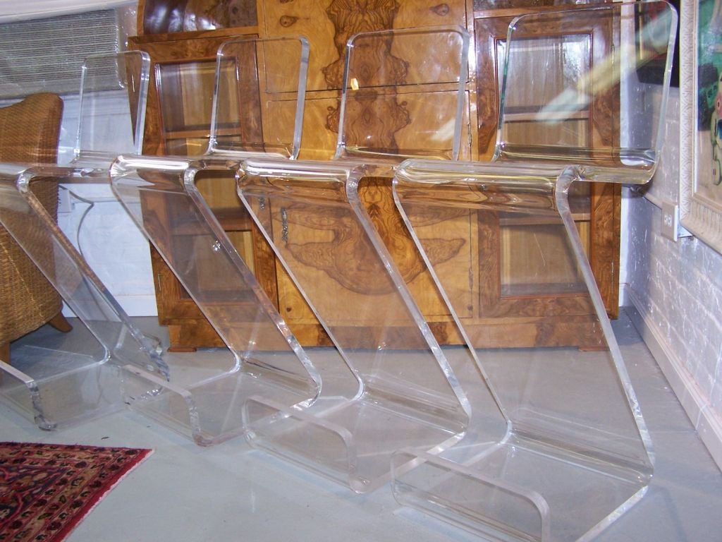 Set of Four Sculptural Lucite Bar Stools