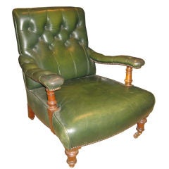 English Leather Mahogany Library Chair