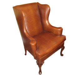 Antique English Queen Anne Style Mahogany Wing Chair