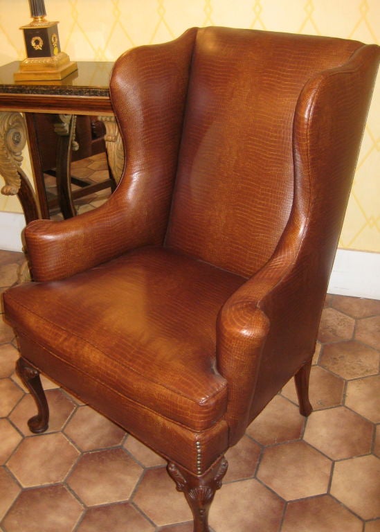 19th Century English Queen Anne Style Mahogany Wing Chair