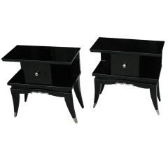 Pair of Ebonized French Art Deco Night Stands or Side Tables