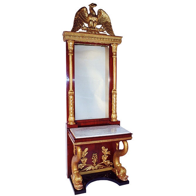 Magnificent Russian Empire Pier Mirror with Console Table