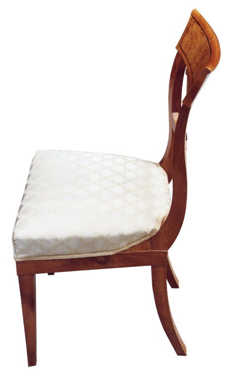 Set of 6 outstandingly detailed and designed, sturdily constructed Biedermeier side chairs. Cherrywood and bird's-eye-maple veneered on oak with plumwood inlays. Ebonized trim. <br />
<br />
Reference: figure 418, W. Eller 