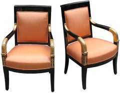 Pair of Ebonized, Giltwood Empire Armchairs For Sale