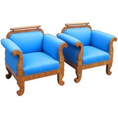 Pair of Hungarian Biedermeier Bergeres/Club Chairs