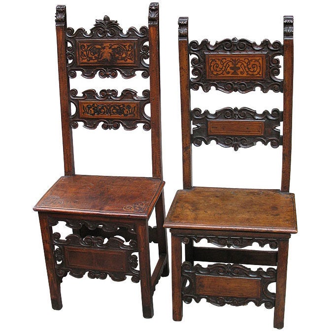 Two Single Exemplary 17th Century "Lombardian" Chairs For Sale