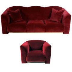 Brueton Morroco  Sofa & Matching Arm Chair-Red Velvet