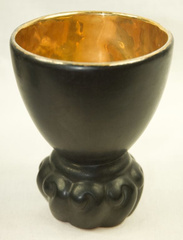 SET OF SIX BLACK & GOLD WINE GOBLETS