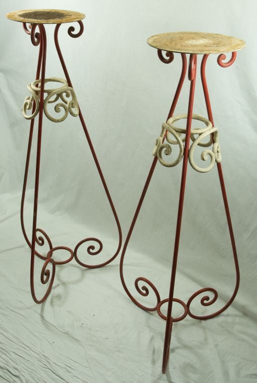 Iron Pair Of Tall Art Deco Plant Stands