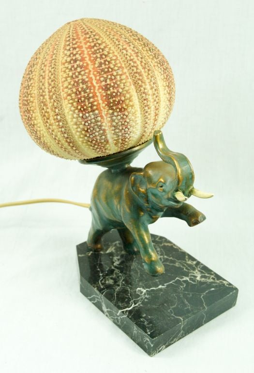 Vintage Bronze Elephant Lamp Sea Urchin Shade