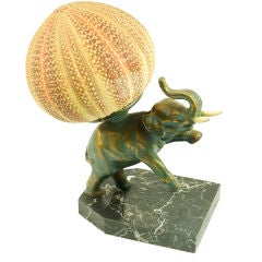 Antique Bronze Elephant Lamp Sea Urchin Shade