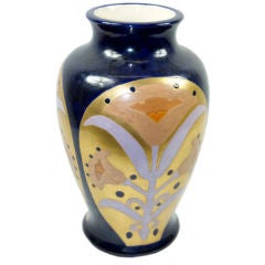 Vintage 1926 Large  Hand Painted  Ceramic Vase Blue & Gold