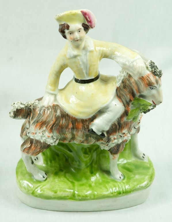 French Boy & Girl Riding Sheep  Porcelain Figurines 1800's