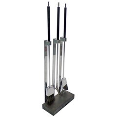 Chrome-plated and Slate Italian Fireplace Tool Set 1970s