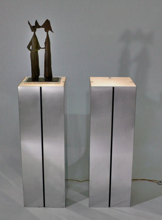Pair of George Kovacs Lighted Chrome Pedestals at 1stdibs