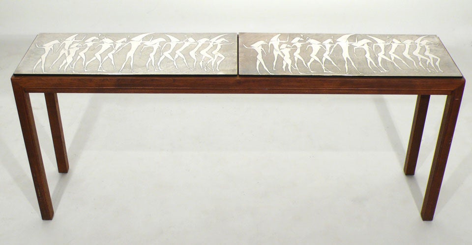 Acid Etched Metropolitan Console with Stylized Figurative Top