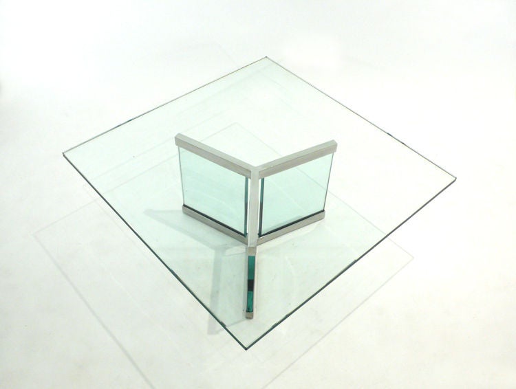 American Leon Rosen Designed Cocktail Table for Pace glass nickel plated 1960s For Sale