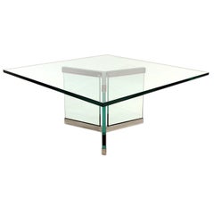 Leon Rosen Designed Cocktail Table for Pace glass nickel plated 1960s