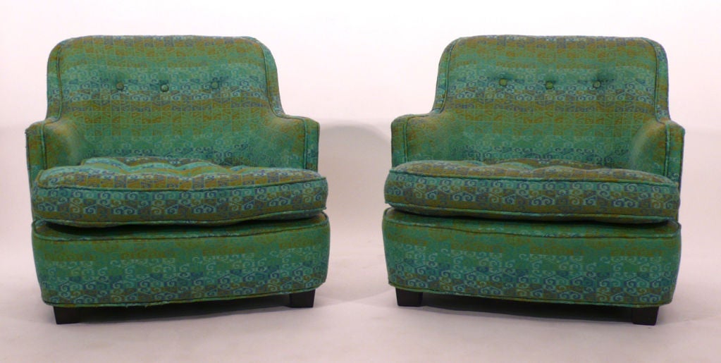Mid-Century Modern Diminutive Edward Wormley Dunbar Club Chairs green and turquoise fabric 1960s