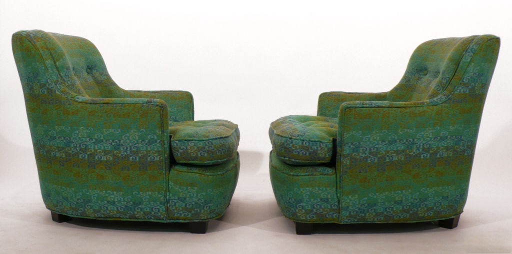 American Diminutive Edward Wormley Dunbar Club Chairs green and turquoise fabric 1960s
