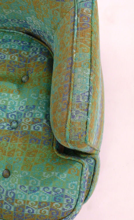 Diminutive Edward Wormley Dunbar Club Chairs green and turquoise fabric 1960s In Good Condition In Dallas, TX