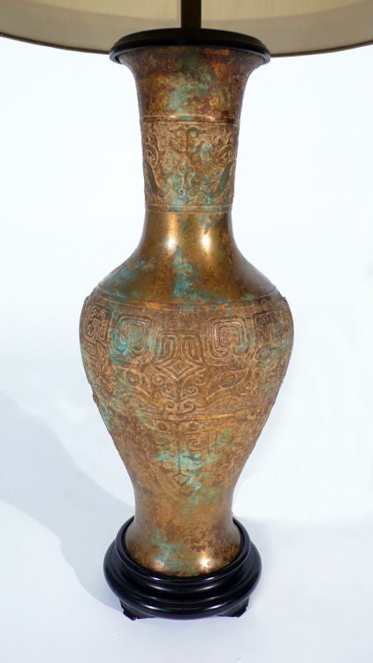 Incredible Patinaed Bronze Table Lamp by James Mont